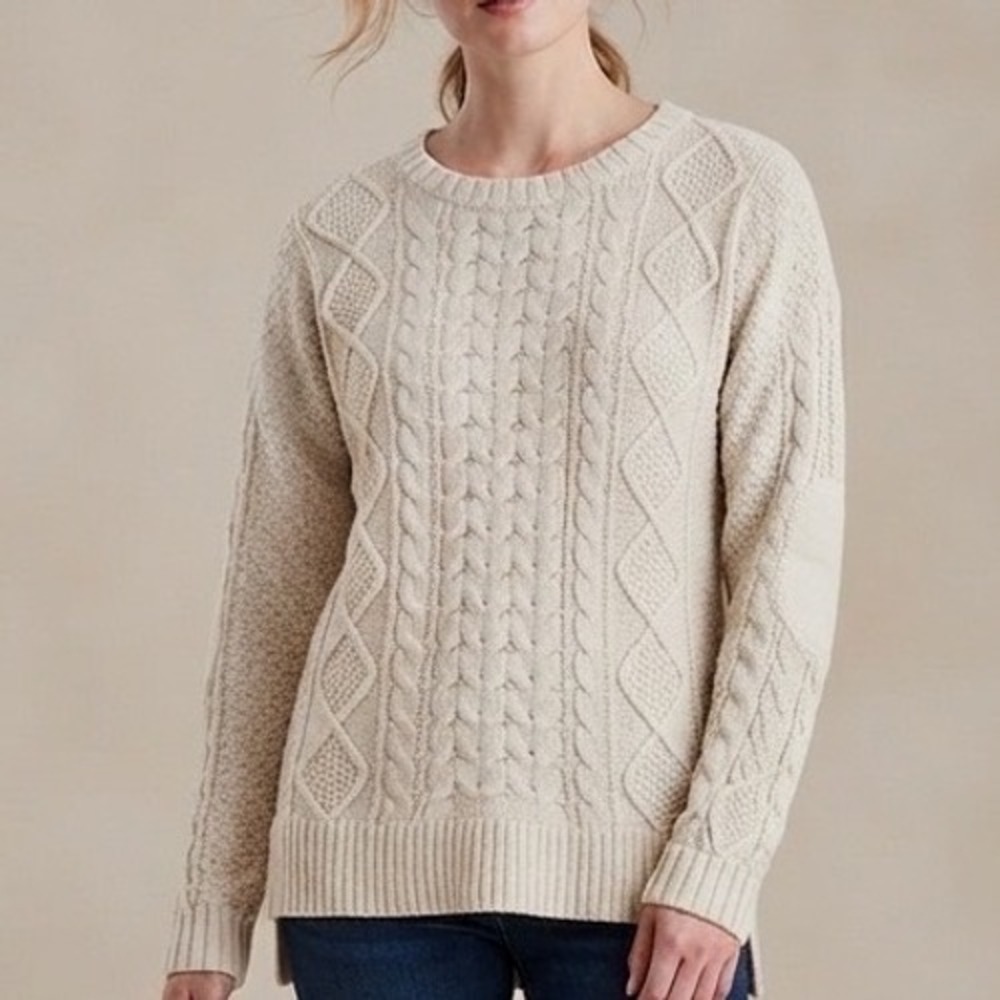 BDG Urban Outfitters Cream Cable Knit Elbow Patch Sweater Women Small Ivory